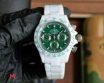 Copy Swiss Rolex Daytona White Solid Ceramic Case 43MM Green Dial Watch